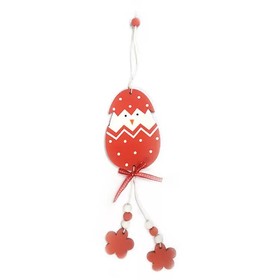 Húsvéti dekorációs figura (piros-fehér tojás csibe piros virágokkal)