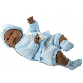Csecsemő baba kék ruhában néger 45cm-es