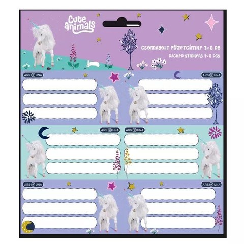 Ars Una Cute Animals-unicorn csomagolt füzetcímke (3x6 db)