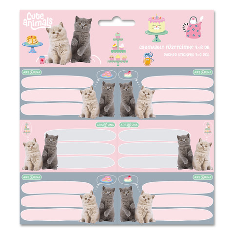 Ars Una Cute animals-tea party csomagolt füzetcímke (3x6 db)