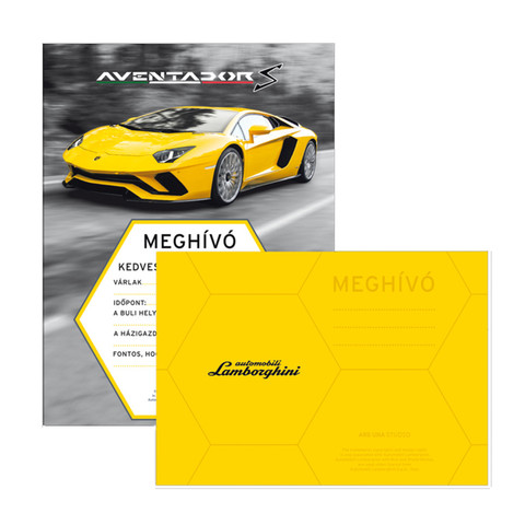 Lamborghini partimeghívó borítékkal