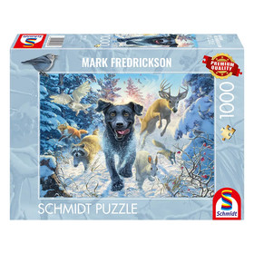 Hundeliebe, schwarzer Labrador im Schnee  (58558)