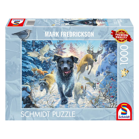 Hundeliebe, schwarzer Labrador im Schnee  (58558)