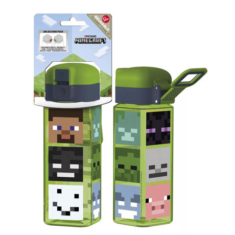 Kulacs, szögletes, Minecraft, 550 ml, zöld