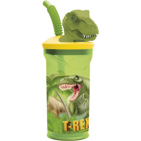 Pohár hajlítható szívószállal, 3D dino figurával