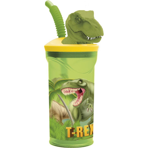 Pohár hajlítható szívószállal, 3D dino figurával