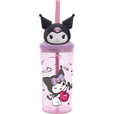 Pohár hajlítható szívószállal, 3D figurával Kuromi