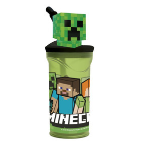 Pohár hajlítható szívószállal, 3D figurával Minecraft