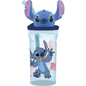 Pohár hajlítható szívószállal, 3D figurával Stitch