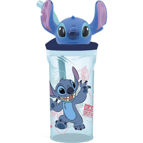 Pohár hajlítható szívószállal, 3D figurával Stitch