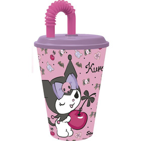Pohár hajlítható szívószállal, Kuromi, rózsaszín
