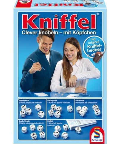 Kniffel - Kockapóker bőr dobópohárral (német nyelvű)