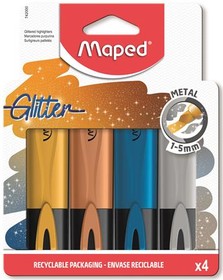 Szövegkiemelő készlet, 1-5 mm, MAPED Glitter Fluo Peps, 4 különböző metálfényű szín