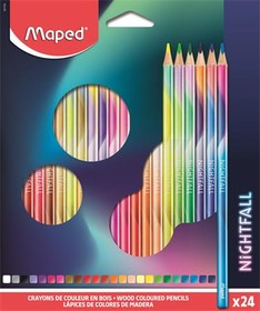 Színes ceruza készlet, háromszögletű, MAPED Nightfall, 24 különböző szín