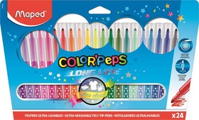 Filctoll készlet, mosható, MAPED Color`Peps, 24 különböző szín