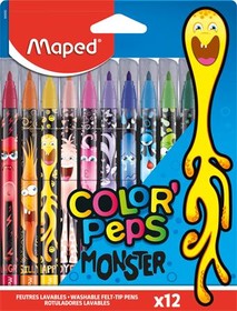 Filctoll készlet, 2,8 mm, kimosható, MAPED Color`Peps Monster 12 különböző szín