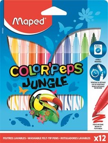 Filctoll készlet, 2,8 mm, kimosható, MAPED Color`Peps Jungle, 12 különböző szín