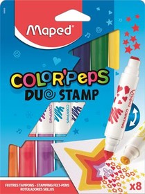 Filctoll készlet, 7,5 mm, kétvégű, MAPED Color`Peps Duo Stamp 8 különböző szín és minta