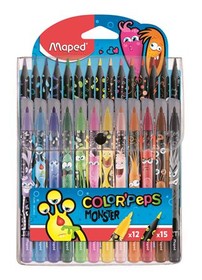 Filctoll és színes ceruza készlet, MAPED Color`Peps Monster 12+15 különböző szín