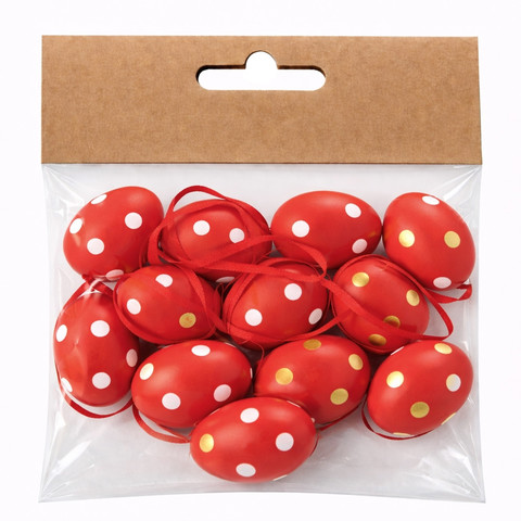 Húsvéti tojás, kicsi, 12 db-os (piros, pöttyös)