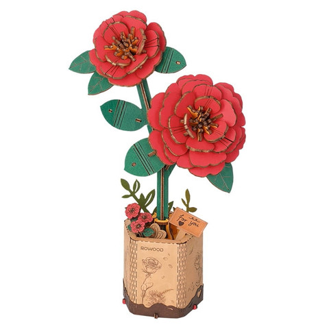 Rowood 3D fa puzzle virág - Kamélia (piros)