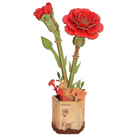 Rowood 3D fa puzzle virág - Szegfű (piros)