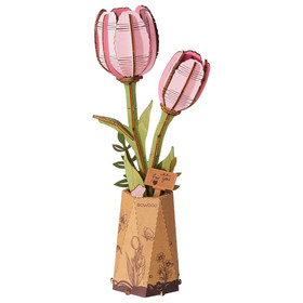 Rowood 3D fa puzzle virág - Tulipán (rózsaszín)