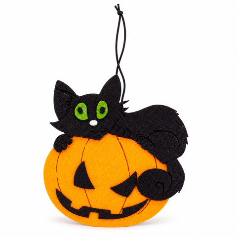 Ajtódísz - Halloween tök macskával (filc)