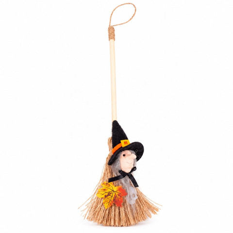 Halloween ajtódísz - Boszorkány seprűn (fekete)