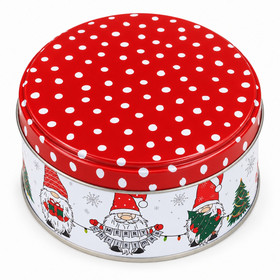 Karácsonyi fém díszdoboz, kör alapú, kicsi (orrtörp)
