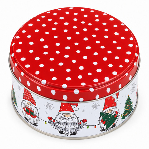 Karácsonyi fém díszdoboz, kör alapú, kicsi (orrtörp)