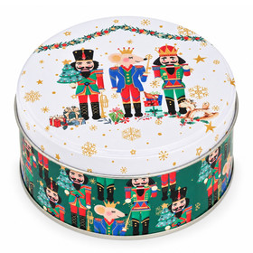 Karácsonyi fém díszdoboz, kör alapú, kicsi (diótörő)