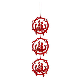 Dekorációs figura (3db-os, lógó, piros koszorú)