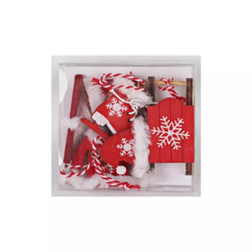 Karácsonyfadísz 6 db-os kicsi (piros-fehér karácsonyi öltözet piros szánkóval)