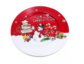 Karácsonyi tálaló tál, 33 cm-es (piros-fehér alapon hóember karácsonyi dekorációval)