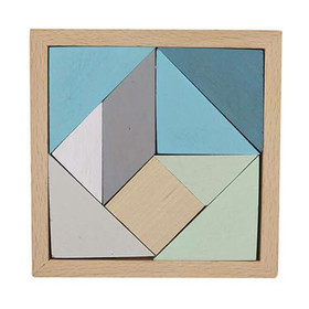 Tangram és tetris építőjáték (kék, középen natúr kocka)