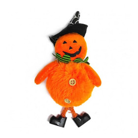 Halloween dekorációs figura (narancssárga tök boszorkány fekete sapkában zöld sállal)