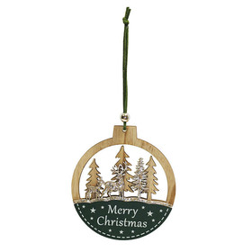 Karácsonyi dekoráció (natúr-zöld karikában ezüst rénszarvas és fenyőfák)