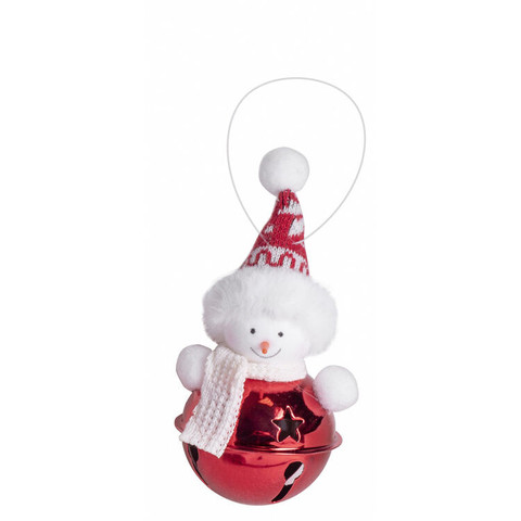 Karácsonyi dekoráció (piros csengő, piros sapkás hóemberrel)