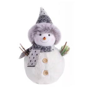 Karácsonyi dekoráció (hóember szürke sállal-sapkával, 22 cm)