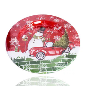 Karácsonyi tálaló tál (Hóember, autó, 28 cm)