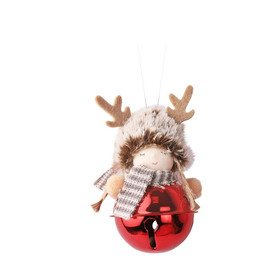 Karácsonyi dekoráció (piros csengő, barna sapkás lánnyal)