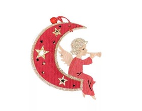 Karácsonyi dekoráció (piros hold, angyal kürttel)