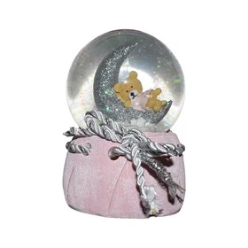 Hógömb, rózsaszín - maci holdon - világítós