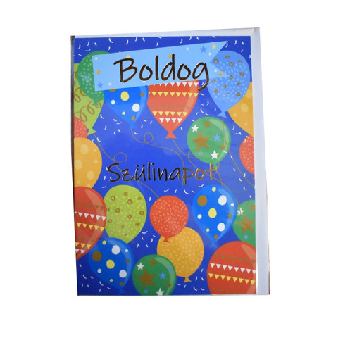 Üdvözlőkártya - kék alapon, boldog szülinapot felirattal 