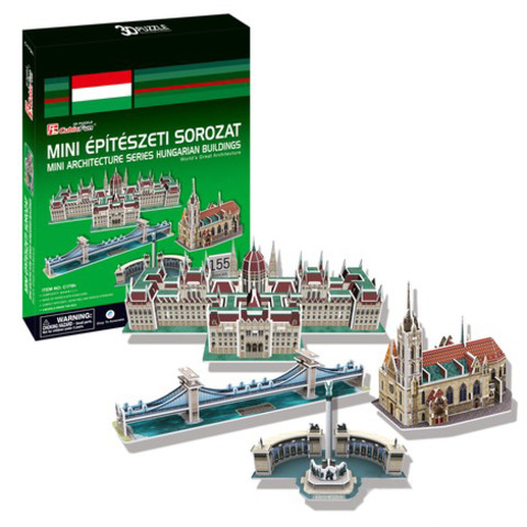 3D-puzzle mini magyar épületek (Parlament,Mátyás-templom,Hősök tere,Lánchíd)