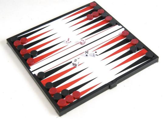 Összehajth. mágn. backgammon, műanyag, 20x20x1cm - 1770