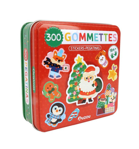 300 db-os matrica készlet fém dobozban, Karácsony Auzou