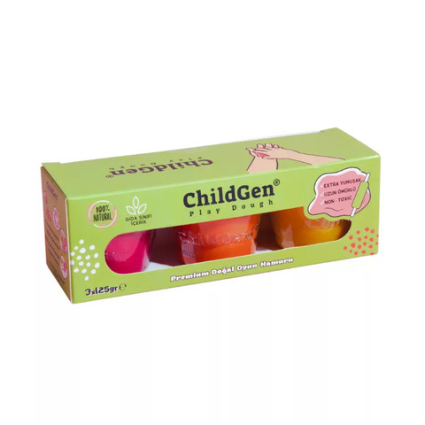 ChildGen 100% természetes 3 db-os gyurma készlet visszazárható tégelyben - sárga, rózsaszín, narancs