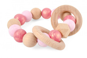 Színes rágóka szilikonból és fából, rózsaszín/pink Magni